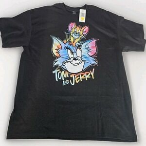 Tom & Jerry Cartoon Graphic Tee Men's Sz XL Black Short Sleeve 80's & 90"s